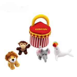 Mini Plush Playset lion monkey,elephant dolphin and basket,Plush toy play set